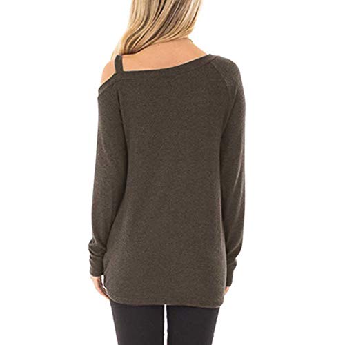 Sexy Off Shoulder Sweater Womens Casual Soft Long Sleeves O Neck Knot Side Twist Blouse Top T-Shirt Coffee