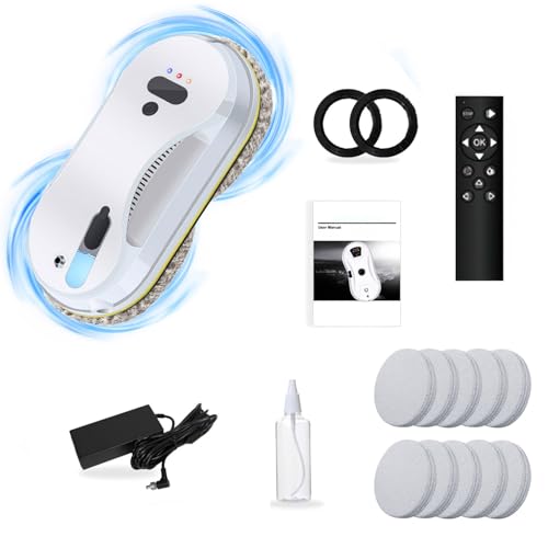 QIAKEFE Robot Nettoyeur de Vitres Intelligent avec Pulvérisation Automatique, Contrôle à Distance, Robot Lave Vitre Automatique pour Fenêtres, Murs Lisses et Surfaces en Verre (A)