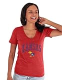 Blue 84 Kansas Jayhawks Women's Tri-Blend T-Shirt Vintage Arch Over Secondary Color, Red, Large