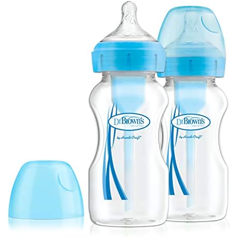 Dr. Brown's Options+ Anti-Colic Baby Bottle, Wide Neck, 270ml, 2 Pack, Blue Cover
