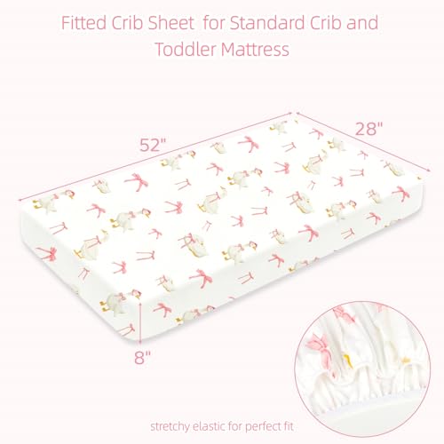 Image of Baby Crib Sheets Girl 2 Pack, Pink Bow Toddler Bed Sheets, Extra Breathable, Soft, Stretchy Microfiber, 28 inchx 52 inch Fitted Sheet for Standard Crib & Toddler Mattress (Goose & Gingham)