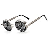 ZOGEEN Polarized Steampunk Round Sunglasses for Men Women Mirrored Lens Metal Frame S2671 (Silver&Black)
