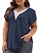 Plus Size Summer Tops Energetic Tulip Sleeve Fashion 2XL Lace V Neck Casual Women Tshirts Navy Blue
