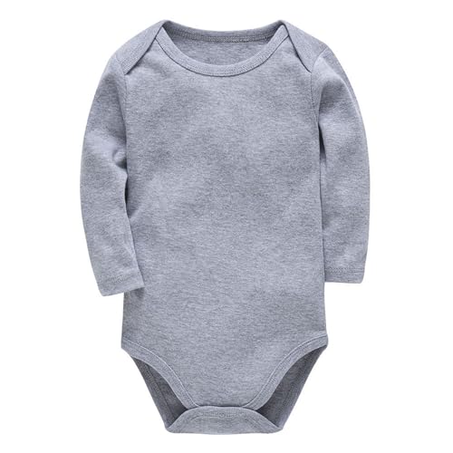 Body Suit Baby Girl Sleeve Children's Clothes Boys and Girls Solid Color Clothes Baby Footie Set (Grey, 12-18 Months)
