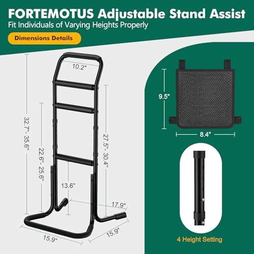 Stand Assist Aid for Elderly - Adjustable Mobility Aids with Sturdy Widened Base& Flat Anti-Slip Feet for Chair, Couch, Toilet, Portable Stand Up Grab Bar with Foam Padded Handles& Storage Pocket - Thumbnail 5