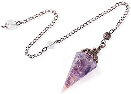 CrystalTears Amethyst Reiki Healing Crystal Pendulum Vintage Hexagonal Natural Gemstone Crystal Point Pendant Pendulum for Dowsing Scrying Divination Meditation Wicca