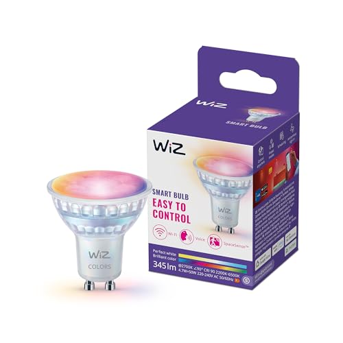 WiZ Faretto LED smart vetro GU10, a colori e bianco Regolabile, equivalente 50 W, 2.200-6.500 K, 345 lumen, intensità regolabile, compatibile con Alexa, Google Assistant e Apple Home, conf. da 1