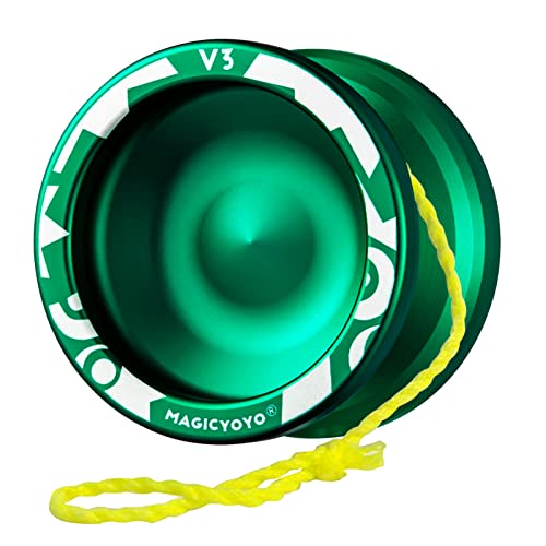 Professional Responsive Yoyo V3, MAGICYOYO Metal Yoyo for Beginner, Alloy Yoyo with Unresponsive Bearing + Bearing Removal Tool + Long Axle + Bag + 5 Yoyo Strings (Green) Cover