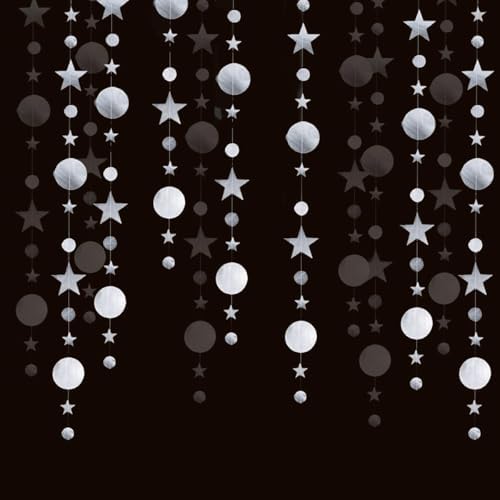 16 Metres Silver Star and Circle Garland Decoration New Year's Ev...