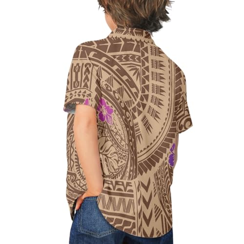 JooMeryer Boy's Girl's American Samoa Polynesian Printed Button Up Short Sleeve Summer T Shirts4