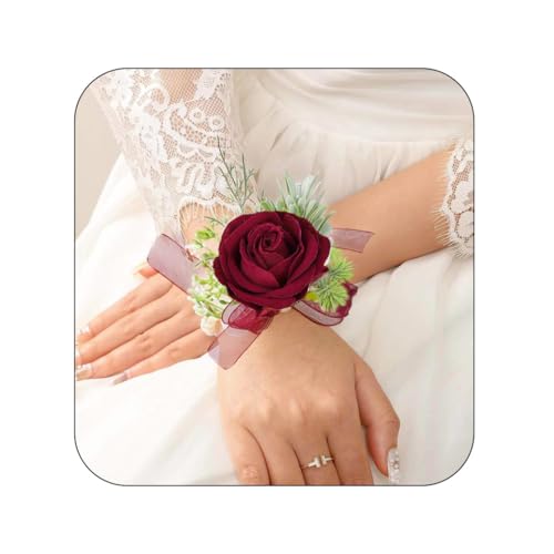 CASDRE Bridal Wrist Corsage Pearl Bride Wedding Hand Flower Corsage Wristlet Wedding Accessories for Women and Girls
