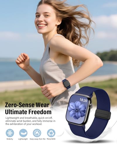 Image of Stretchy Band Compatible with Apple Watch Bands 40mm 38mm 41mm 42mm 44mm 45mm 46mm 49mm Women Men,Strong Magnetic Clasp Elastic Sport Strap for iWatch Series 11 10 9 8 7 6 5 4 3 2 1 Ultra SE /Navy Blue