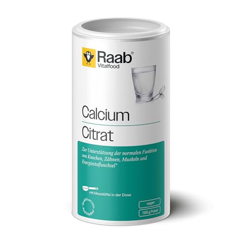 Raab Vitalfood® Calciumcitrat Pulver (160 g) - 100% Calciumcitrat ohne Zusätze, vegan, gut zu dosieren, Sportler, Unterstützung von Muskeln & Knochen, Elektrolyt-Haushalt