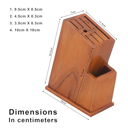 Image of Knife Holder Stand for Kitchen Universal Stand with 6 Slots Cutlery Holder Teak Wood (MODEL002) (MODEL002)