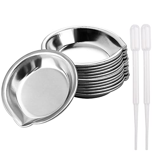12 Pcs Makeup Mixing Palette, Paint Palette Stainless Steel Paint Tray with 2 Droppers for Watercolours Oil Water Paint (Diameter 1.97 in)
