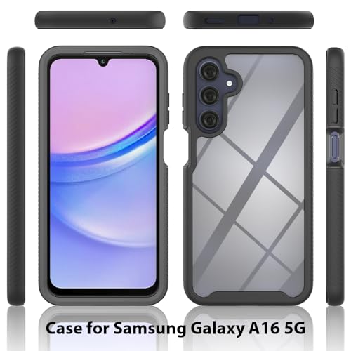 Sawiqpd for Samsung Galaxy A16 5G Case with Built-in Screen Protector, Full Protective Cover Heavy Duty Anti-Scratch Shockproof Slim Silicone Bumper Clear Phone Case for Samsung A16 5G, Black Sawiqpd for Samsung Galaxy A16 5G Case with Built-in Screen Protector, Full Protective Cover Heavy Duty Anti-Scratch Shockproof Slim Silicone Bumper Clear Phone Case for Samsung A16 5G, Black