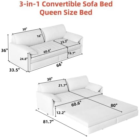 Trygoal 66" Convertible Pull Out Velvet Sofa Bed with Side Pockets, Beige image 3
