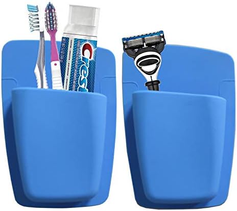 Qualsen Silicone Toothbrush Holder Mighty Toothpaste Razor Holder Bathroom Organizer Storage Wall Mounted Small Toiletry Items，2 Pcs (White+Grey)