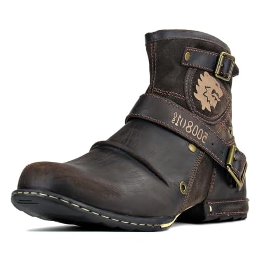 Bota masculina OSSTONE de couro Chukka com zíper e botas casuais estilo retrô OS-5008-1-DA1B1, Dark Brown, 14 Wide