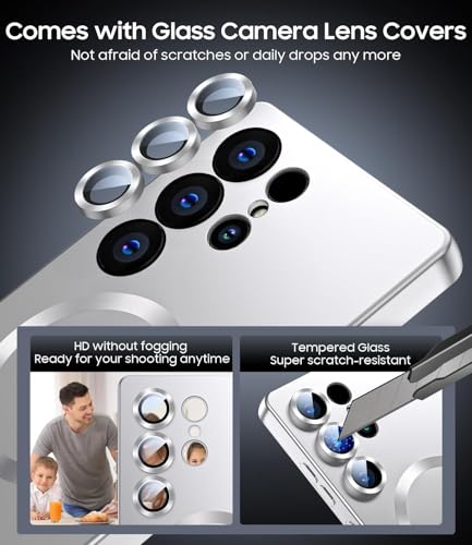 Image of DIZORO Samsung S24 Ultra case Compatible with Mag Safe Matte Luxury Metallic Luster Flexible TPU Shockproof Back Cover with Camera Protector Lens -nEW Silver