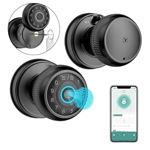 4-in-1 Smart Door Knob, Fingerprint Door Knob with App Control, Smart Fingerprint Door Lock with Keypad, Real Privacy Mode, Auto Lock, Ideal for Home, Bedroom, Garages &Office, Black,1 Pack