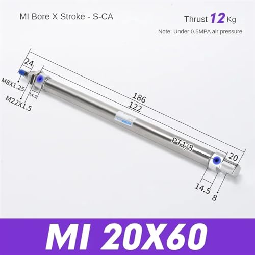 Crin pneumatique MI 20mm compact en acier inoxydable
