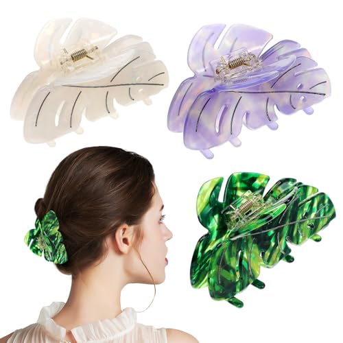 FRCOLOR Leaf Claw Clips Hair Clip 3.54 Inch Acetate Leaf Hair Accessories for Women Secure Grip Jaw Clips for Thick and Thin Daily Multipurpose Use