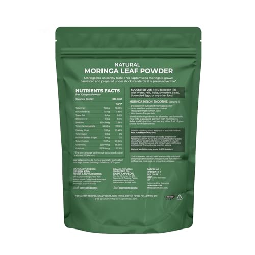 SAPTAMVEDA 100% Moringa Powder 500 Gm | Immunity Booster | Drumstick Leaf Powder | Natural Multi-vitamin | Anti-Oxidant | Good for Hair & Skin | Protein Rich