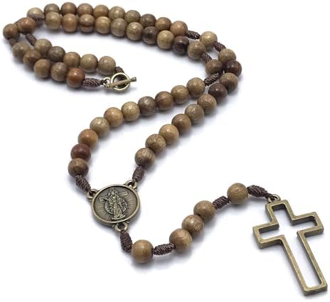 Colar Terço das Santas Chagas Madeira Imbuia Cruz Vazada