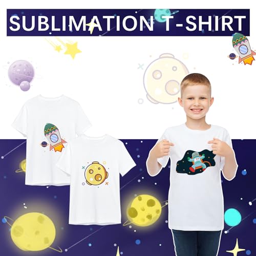 OKBA 5 PCS Sublimation t Shirts Blanks Polyester Shirts Short Sleeves White t-Shirt for Kids Children3