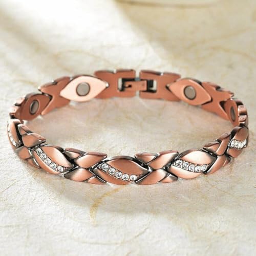 Image of Copper Bracelet for Women 99.9% Pure Copper Crystal Bracelets Link Chain Charm Jewelry Present 3500 Gauss with Adjustment Tool
