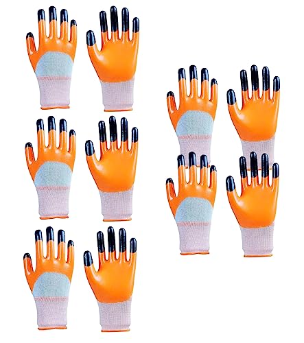Image of Multipurpose Nylon Anti Cut PU Nitrile Coating Work Safety Gloves, Hand & Fingers, Gardening, Mechanical, Construction, Agriculture & Automotive - Durable & Comfortable (5 Pairs Orange)