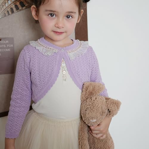 Baby Girl Shrug Cotton Knit Lace Round Neck Button Hollow Out Sweater2