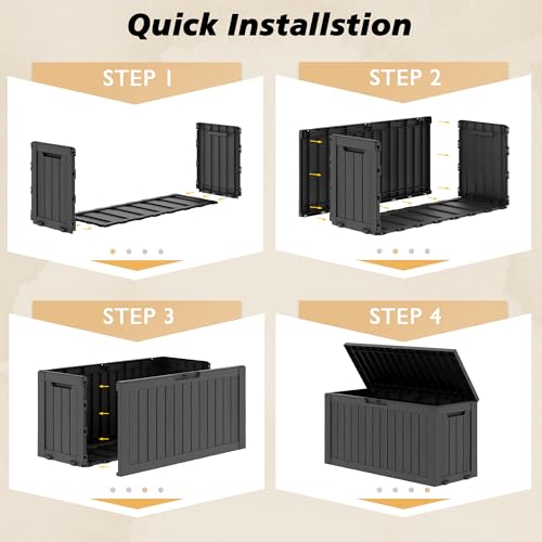 Fancyango 85 Gallon Large Outdoor Storage Deck Box Waterproof Black - image 6