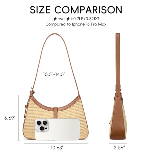 Image of CLUCI Shoulder Bag for Women, Summer Purses for Women, Straw Handbag Hobo Bags Crossbody Purse with Adjustable Strap Apricot with Brown