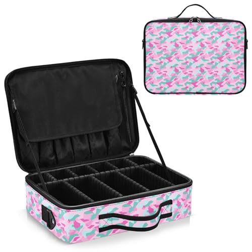 JUNZAN Camouflage Large Makeup Organizer Bag Travel Makeup Train Case
