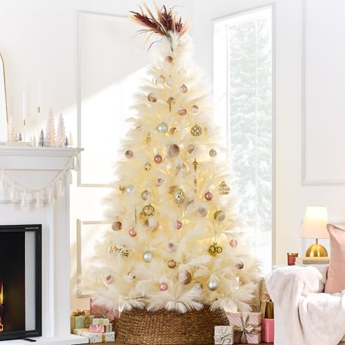 Best Choice Products Artificial Ivory Pampas Christmas Tree, 7.5f...