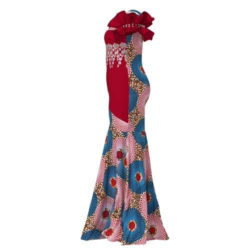 Image of iooiooi Womens Elegant Ankara Maxi Mermaid Dress Lace Decorated African Gowns