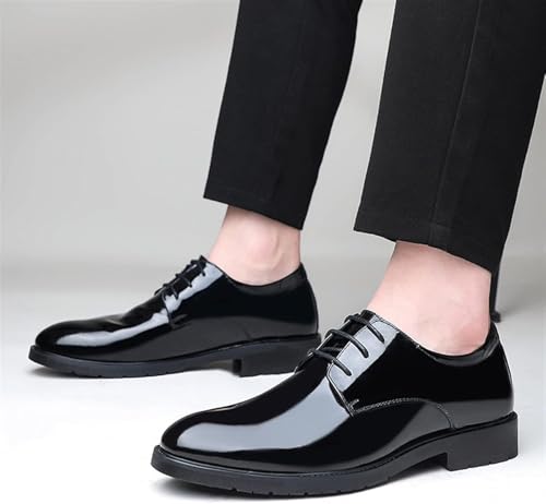 YZABEL Men's Patent Leather Brogue Low Heel Loafers Formal Lace Up Dress Shoes for Men Casual Comfortable Work Wedding Shoes2