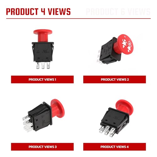 Clutch PTO Switch 8 Terminals for Dixie Chopper for Jacobsen for Bobcat for Rotary for MTD for Delta Compatible with 4174684 500016 2721505 430-528 110-9657A 725-07534 6204-322, 10 AMP, Red Knob - Thumbnail 6