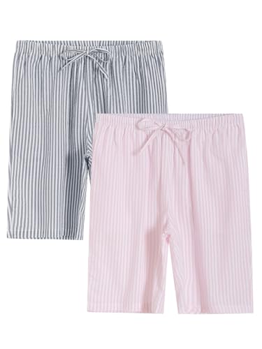Image of Latuza Women's Cotton Bermuda Long Pajama Shorts Seersucker PJ Sleep Shorts
