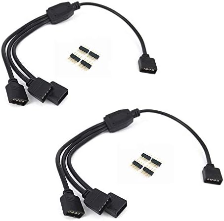 2 pcs Black 4 Pins LED Splitter Cable LED Strip Connector 3 Way Splitter Y Splitter for One to Three RGB 5050 3528 LED Light Strips with 8X Male 4 Pin Plugs -30cm/12inch Long (1 to 3 Splitter Cable)