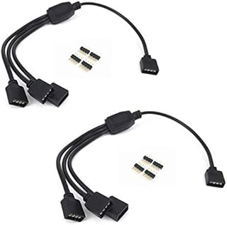 2 pcs Black 4 Pins LED Splitter Cable LED Strip Connector 3 Way Splitter Y Splitter for One to Three RGB 5050 3528 LED Light Strips with 8X Male 4 Pin Plugs -30cm/12inch Long (1 to 3 Splitter Cable)