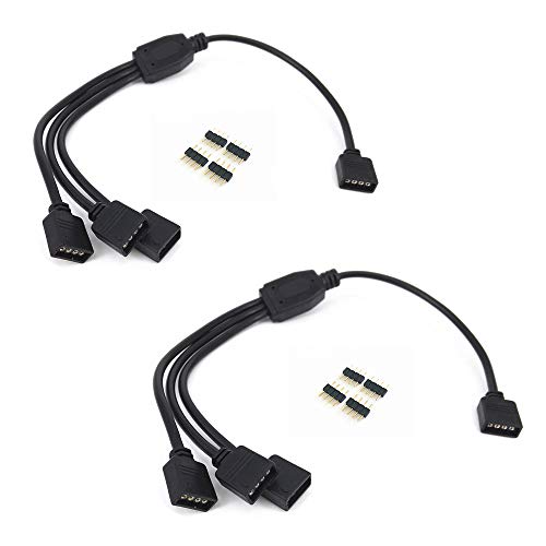 zmtyuguan 2 pcs black 4 Pins LED Splitter Cable LED Strip Connector 3 Way Splitter Y Splitter for One to Three RGB 5050 3528 LED Light Strips with 8x Male 4 Pin Plugs -30cm/12inch Long