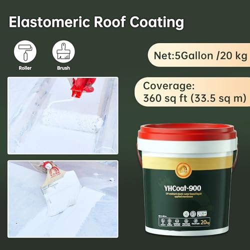 Image of 5 Gallon White Waterproof Elastomeric Roof Coating Sealant, Flexible Solar Reflective Liquid Waterproofing Adhesive for Flat, Metal, Slope Roofs Repair 20KG