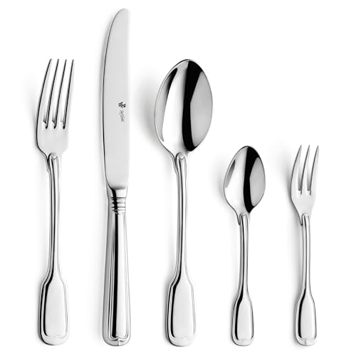 Paul Wirths AUGSBURGER FADEN Besteck Set 6 Personen 30-teilig, Klassisches Tafelbesteck mit Dekorelief, hochwertiger Edelstahl 18/10, hochglanzpoliert, rostfrei, spülmaschinenfest, in Besteckkasten