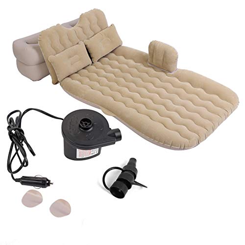 Greensen Auto Matratze Luftkissen mit 2 aufblasbaren Kissen, 2 aufblasbare Hocker, Tragbar, Rücksitz, Beige, für Outdoor Camping