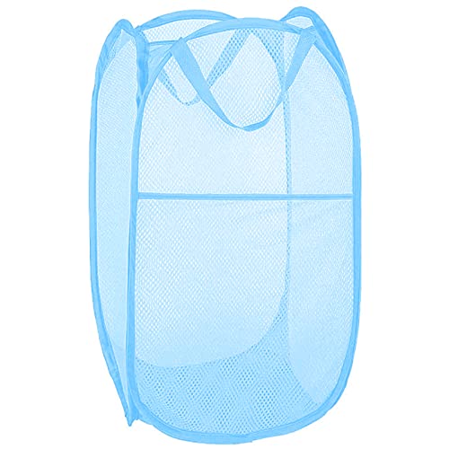 Image of Larpur Pop up Laundry Hamper, Collapsible Laundry Basket, Portable Mesh Clothes Hamper for Home Room, College Dorm, Apartment, Foldable Hamper with Carry Handles, Sky Blue