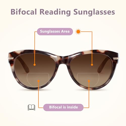 Image of EASY READ 2 Pack Bifocal Reading Sunglasses for Women | Trendy Sunglasses Readers, UV400 Protection,Exquisite Metal Decoration, Great for Reading Outdoors