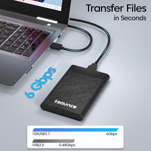 Sounce 2.5 Inch SATA USB 3.0 HDD / SSD Portable External Hard Disk Enclosure 7 MM and 9.5 MM Tool Free , Supports UASP Max Upto 6TB (Black) - Image 3